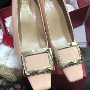 Roger Vivier nude patent block heel flats